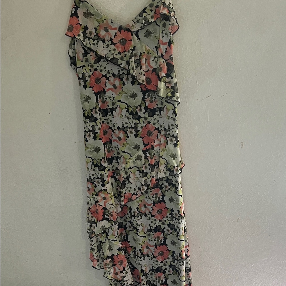 Floral Asymmetrical Dress - Black, Pink, and Green